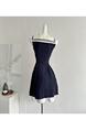 Chi Umbrella Umbrella 25/SS First Visit to Liubenmu Sailor Collar Cotton Wooden Ear Sleeveless Dress in Navy Blue with Beige Accents
