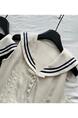 Chi Umbrella Umbrella 25/SS First Visit to Liubenmu Sailor Collar Cotton Wooden Ear Sleeveless Dress in Cream with Navy Blue Accents
