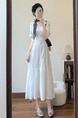 French Style High-Grade Puff Sleeve White Shirt Dress Women's Summer Temperament Long Dress Small Waist-Slimming Dress - White