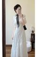 French Style High-Grade Puff Sleeve White Shirt Dress Women's Summer Temperament Long Dress Small Waist-Slimming Dress - White