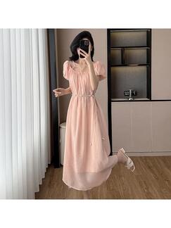 Real Shot Butterfly Love Girl Spring/Summer Gentle Off-Shoulder Short Sleeve Two-Way Dress in Pink