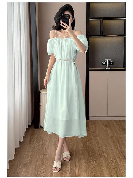 Real Shot Butterfly Love Girl Spring/Summer Gentle Off-Shoulder Short Sleeve Two-Way Dress in Mint Green