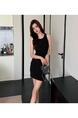 Real Shot! Customized Elastic Bright Silk Three-Dimensional Tassel Irregular Plaid | Off-Shoulder Waist Trimming Short Dress - Black