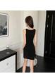 Real Shot! Customized Elastic Bright Silk Three-Dimensional Tassel Irregular Plaid | Off-Shoulder Waist Trimming Short Dress - Black