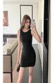 Real Shot! Customized Elastic Bright Silk Three-Dimensional Tassel Irregular Plaid | Off-Shoulder Waist Trimming Short Dress - Black