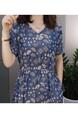 High-End Short Sleeve Dress Women's Summer 2025 New Fashion Temperament Youthful-Looking Covering Belly Thin Middle-Aged Mom - Navy Blue