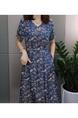 High-End Short Sleeve Dress Women's Summer 2025 New Fashion Temperament Youthful-Looking Covering Belly Thin Middle-Aged Mom - Navy Blue