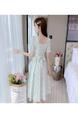 Real Shot Summer Sweet Floral Chiffon Dress for Women - White with Green Floral Patterns, Mid-Length Puff Sleeve Slimming Youthful-Looking Bohemian Seaside Dress