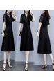 2025 Plus Size Women's Clothing Fat MM Floral Splicing Stylish Waist Slimming Belly-Covering Short-Sleeved Middle-Aged Mother Dress in Black