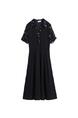 2025 Plus Size Women's Clothing Fat MM Floral Splicing Stylish Waist Slimming Belly-Covering Short-Sleeved Middle-Aged Mother Dress in Black