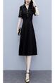 2025 Plus Size Women's Clothing Fat MM Floral Splicing Stylish Waist Slimming Belly-Covering Short-Sleeved Middle-Aged Mother Dress in Black