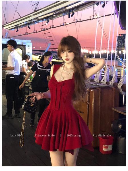 Red Lazy Didi La Môme 4 M Skirt Hem Princess Dress Bow Gold Feeling Sleeveless Waist Dress