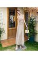 Georgette Apricot Striped Halter Neck Dress Female Temperament Swing Collar Holiday Long Dress Sleeveless Skirt Two-Piece Suit - BEIGE WITH STRIPES