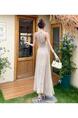 Georgette Apricot Striped Halter Neck Dress Female Temperament Swing Collar Holiday Long Dress Sleeveless Skirt Two-Piece Suit - BEIGE WITH STRIPES