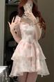 Pink French Sweet First Love Gentle Style Puff Sleeve Floral Dress Female Summer Waist Slimming Princess Puffy Skirt