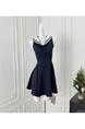 Chi Umbrella Umbrella 25 First Visit to Liubenmu Sailor Collar Wooden Ear Sleeveless Dress - Navy Blue