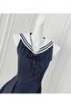 Chi Umbrella Umbrella 25 First Visit to Liubenmu Sailor Collar Wooden Ear Sleeveless Dress - Navy Blue