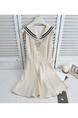 Chi Umbrella Umbrella 25 First Visit to Liubenmu Sailor Collar Wooden Ear Sleeveless Dress - Beige
