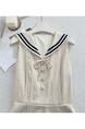 Chi Umbrella Umbrella 25 First Visit to Liubenmu Sailor Collar Wooden Ear Sleeveless Dress - Beige