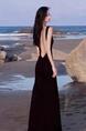 95% Polyester Summer Seaside Holiday Style Sexy Backless Beach Dress Texture High-End Black Suspender Dress for Women - Black