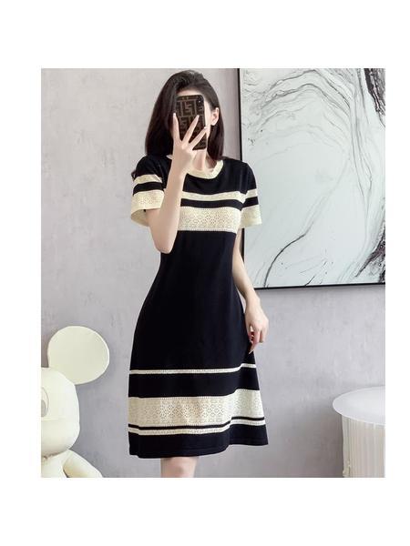 Plus Size Plump Girls 100.00kg Hepburn Style Ice Silk Dress Summer Thin V-neck Black Business Skirt Children Black Dress - Black