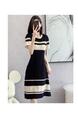 Plus Size Plump Girls 100.00kg Hepburn Style Ice Silk Dress Summer Thin V-neck Black Business Skirt Children Black Dress - Black
