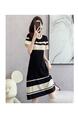 Plus Size Plump Girls 100.00kg Hepburn Style Ice Silk Dress Summer Thin V-neck Black Business Skirt Children Black Dress - Black