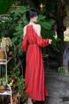 Bohemian Vintage Red Off Shoulder Dress Seaside Vacation Style Beautiful Unique Temperament Long Dress Spring and Summer - Red