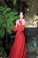 Bohemian Vintage Red Off Shoulder Dress Seaside Vacation Style Beautiful Unique Temperament Long Dress Spring and Summer - Red