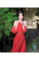 Bohemian Vintage Red Off Shoulder Dress Seaside Vacation Style Beautiful Unique Temperament Long Dress Spring and Summer - Red