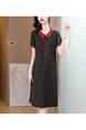 Silk Hangzhou High-End Dress Summer 2025 New Mulberry Silk Fashion Dress for Mom - Black with Red Collar