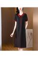 Silk Hangzhou High-End Dress Summer 2025 New Mulberry Silk Fashion Dress for Mom - Black with Red Collar