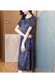 Xiangyun Yarn Mulberry Silk Dress Female 2025 Summer New Pearl Satin Plus Size Silk Dress - Blue Floral