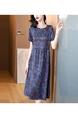 Xiangyun Yarn Mulberry Silk Dress Female 2025 Summer New Pearl Satin Plus Size Silk Dress - Blue Floral