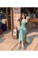 Mint Toffee Custom Dyed Satin Polka Dot Multi-Layer Lace Stringy Selvedge Waist Dress