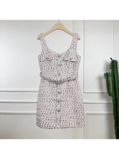 2025 Spring and Summer New Style Small Chanel Plaid Tweed Dress Slim Small Stylish Light Luxury Skirt Pink