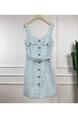2025 Spring and Summer New Style Small Chanel Plaid Tweed Dress Slim Small Stylish Light Luxury Skirt Light Blue