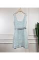 2025 Spring and Summer New Style Small Chanel Plaid Tweed Dress Slim Small Stylish Light Luxury Skirt Light Blue