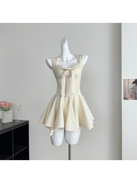 Lazy Didi La Môme 4 M Skirt Hem Princess Dress Bow Gold Feeling Sleeveless Waist Dress Cream