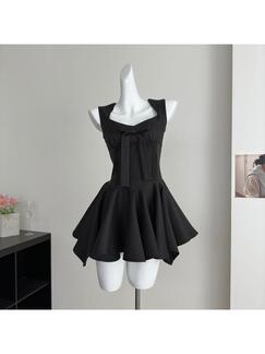 Lazy Didi La Môme 4 M Skirt Hem Princess Dress Bow Gold Feeling Sleeveless Waist Dress Black