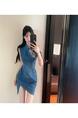 Real Shot Cost-Effective Improved Cheongsam Summer High Cold Adult Lady like Woman Style Design Sense Cinched Sleeveless Denim Dress Blue