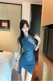 Real Shot Cost-Effective Improved Cheongsam Summer High Cold Adult Lady like Woman Style Design Sense Cinched Sleeveless Denim Dress Blue