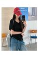Real Shot Cost-Effective Shoulder Short-Sleeved T-shirt for Women 2025 New Fashion V-neck Shoulder Summer Loose All-Matching Top Women Black