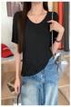 Real Shot Cost-Effective Shoulder Short-Sleeved T-shirt for Women 2025 New Fashion V-neck Shoulder Summer Loose All-Matching Top Women Black