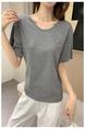 Real Shot Cost-Effective Shoulder Short-Sleeved T-shirt for Women 2025 New Fashion V-neck Shoulder Summer Loose All-Matching Top Women Gray