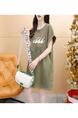 Official Picture Pure Cotton 21 Count 200g 2025 Summer Casual T-Shirt Dress Female Round Neck Waist Loose Dress in Olive Green