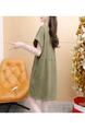Official Picture Pure Cotton 21 Count 200g 2025 Summer Casual T-Shirt Dress Female Round Neck Waist Loose Dress in Olive Green