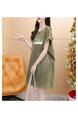 Official Picture Pure Cotton 21 Count 200g 2025 Summer Casual T-Shirt Dress Female Round Neck Waist Loose Dress in Olive Green