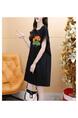 Official Picture Pure Cotton 21 Count 200g 2025 Summer Casual T-Shirt Dress Female Round Neck Waist Loose Dress in Black