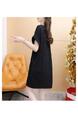 Official Picture Pure Cotton 21 Count 200g 2025 Summer Casual T-Shirt Dress Female Round Neck Waist Loose Dress in Black